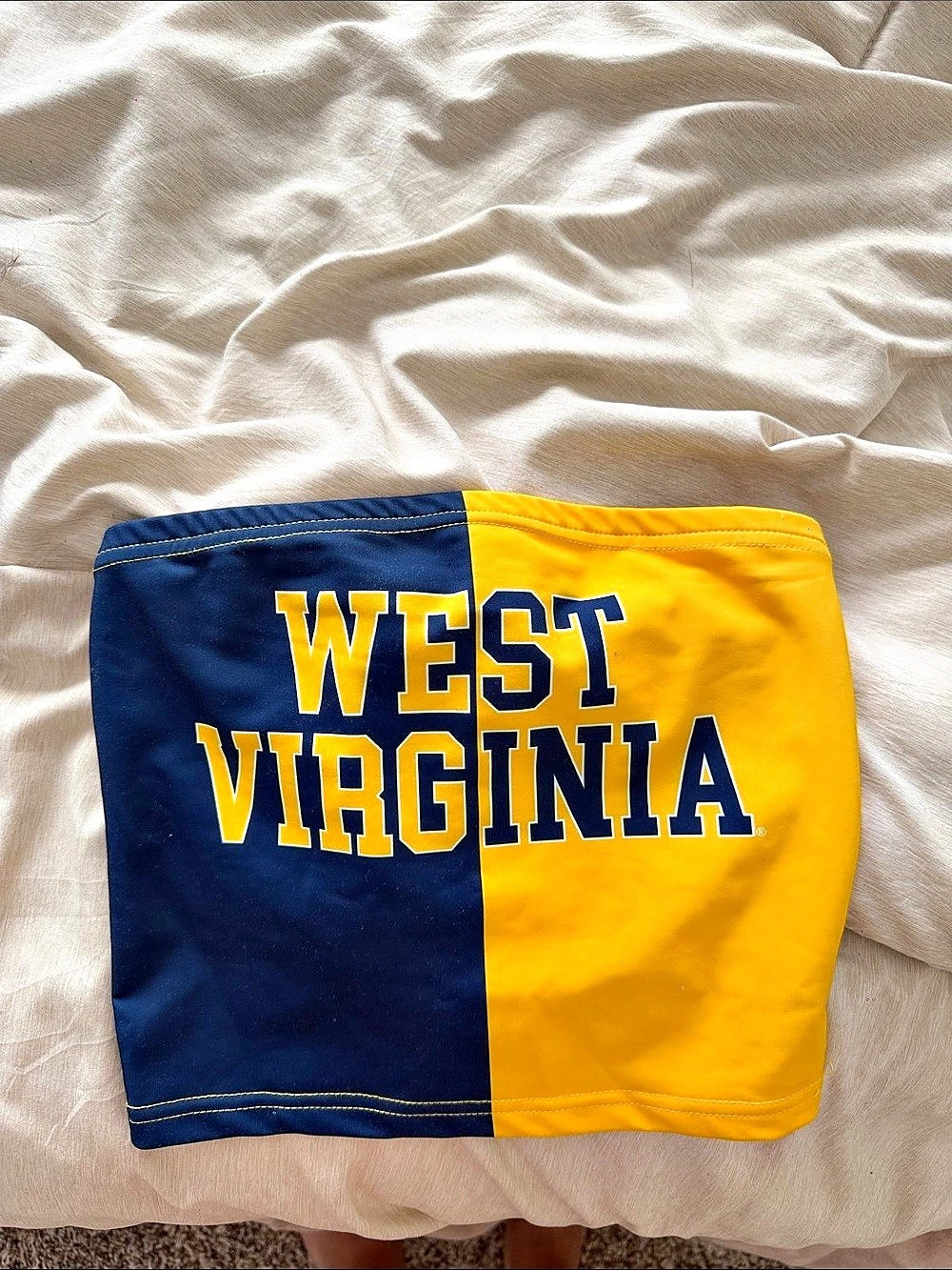 WVU blue and yellow game day tune top